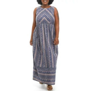 TRUE CRAFT PLUS SIZE 3X SLEEVELESS DENIM BLUE/PINK MAXI SUMMER DRESS SUNDRESS
